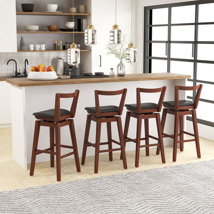 360° Swivel Upholstered Bar Stool with PU Leather Backrest and Cushioned Seat 30.5"