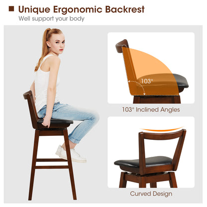 360° Swivel Upholstered Bar Stool with PU Leather Backrest and Cushioned Seat 30.5"