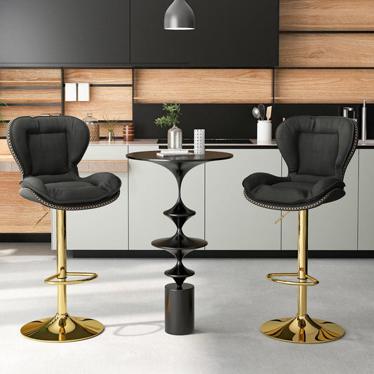 Set of 2 Stylish Swivel Bar Chairs with PU Leather Cushions Curved Support and Footrest