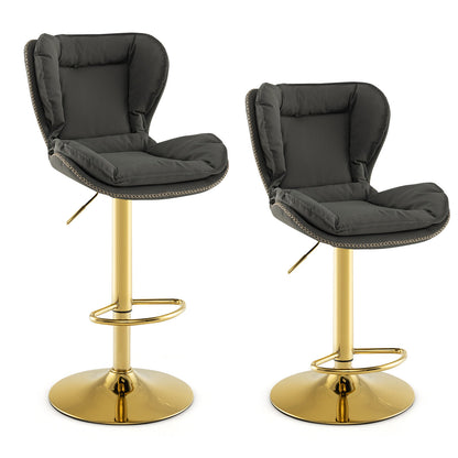 Set of 2 Stylish Swivel Bar Chairs with PU Leather Cushions Curved Support and Footrest