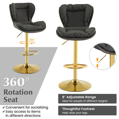 Set of 2 Stylish Swivel Bar Chairs with PU Leather Cushions Curved Support and Footrest