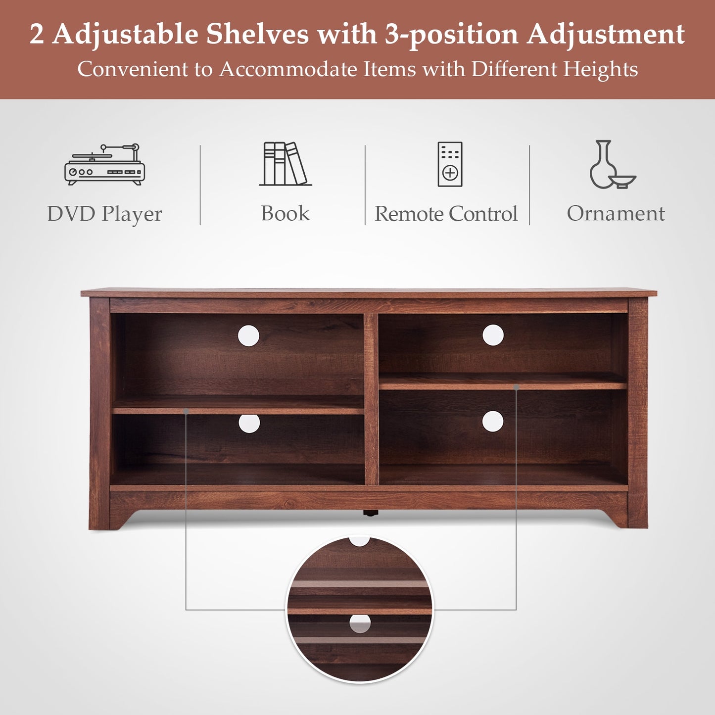 Spacious 58 Inch Wood TV Console for TVs up to 65 Inches with Open Shelving