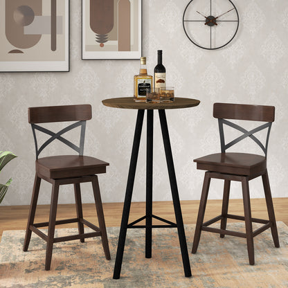 Set of 2 24 Inch Wooden Swivel Bar Stools with X-Back Design and Built-In Footrest