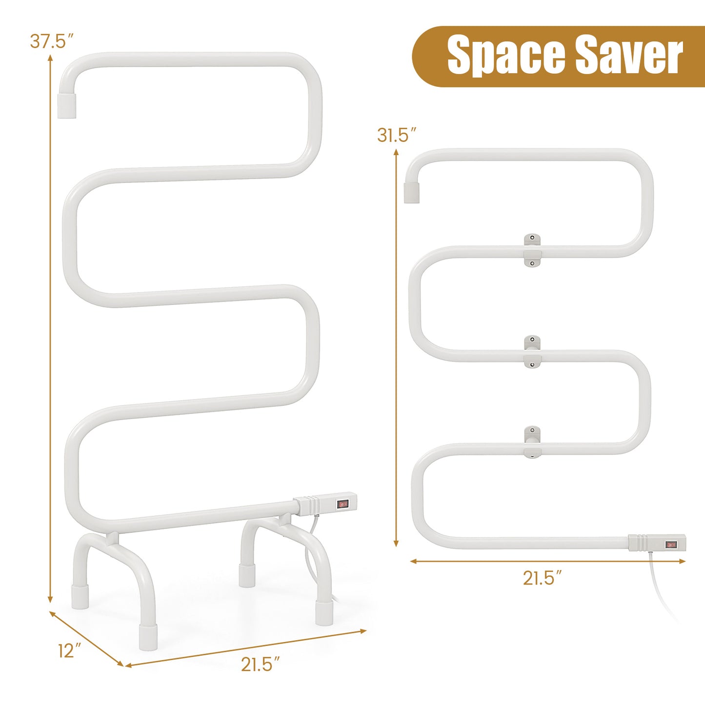 Premium White Towel Warmer - Wall-Mounted or Freestanding with 5 Bars