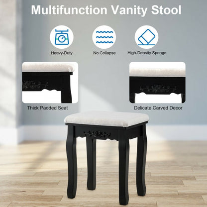 Makeup Vanity Set with Touch Switch Lighted Mirror and Cushioned Stool – Black