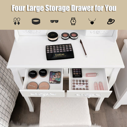 Makeup Vanity Set with Touch Switch Lighted Mirror and Cushioned Stool – White