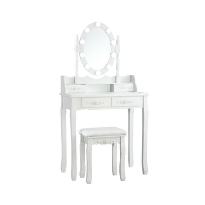 Makeup Vanity Set with Touch Switch Lighted Mirror and Cushioned Stool – White