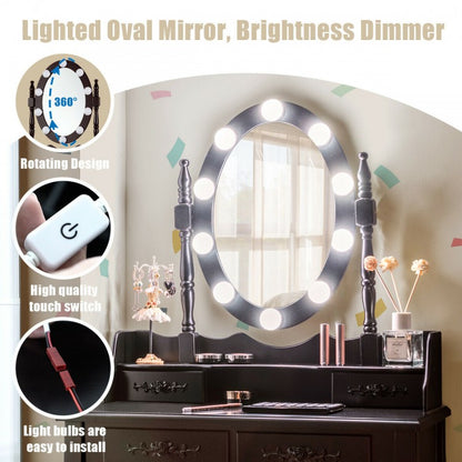 Makeup Vanity Set with Touch Switch Lighted Mirror and Cushioned Stool – Brown