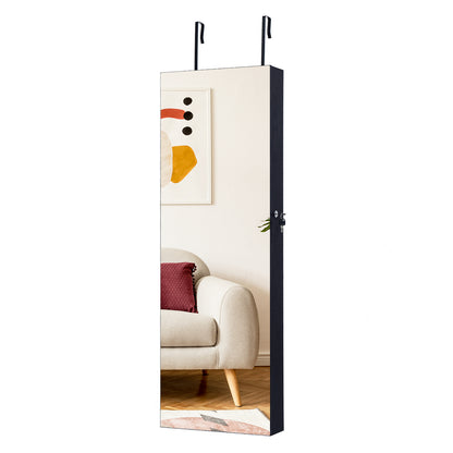Lockable Jewelry Cabinet with Frameless Full-Length Mirror and Spacious Storage - Black