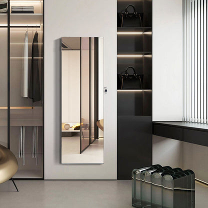 Lockable Jewelry Cabinet with Frameless Full-Length Mirror and Spacious Storage - Black