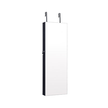 Lockable Jewelry Cabinet with Frameless Full-Length Mirror and Spacious Storage - Black