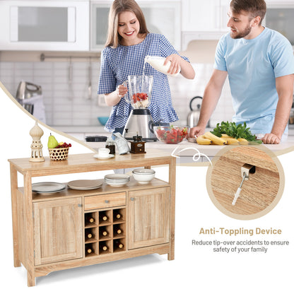 Modern Buffet Sideboard with Wine Rack Storage and Cabinets for Dining Room or Kitchen Console -Natural