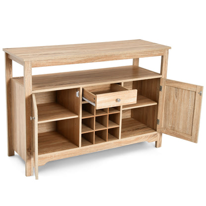 Modern Buffet Sideboard with Wine Rack Storage and Cabinets for Dining Room or Kitchen Console -Natural