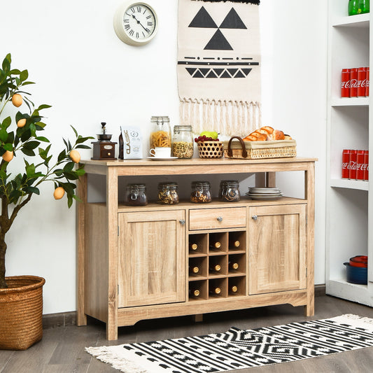 Modern Buffet Sideboard with Wine Rack Storage and Cabinets for Dining Room or Kitchen Console -Natural