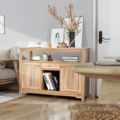 Modern Buffet Sideboard with Wine Rack Storage and Cabinets for Dining Room or Kitchen Console -Natural