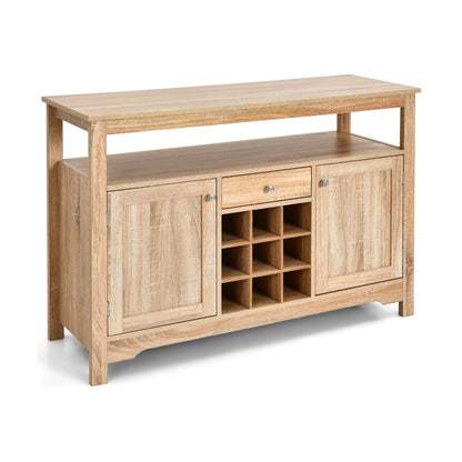 Modern Buffet Sideboard with Wine Rack Storage and Cabinets for Dining Room or Kitchen Console -Natural