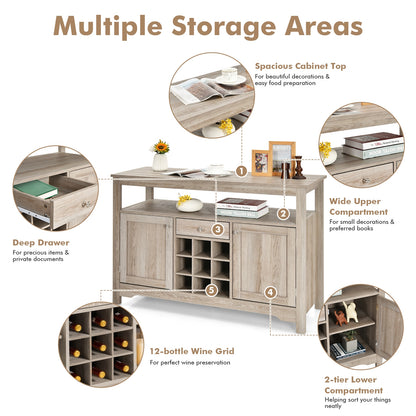 Modern Buffet Sideboard with Wine Rack Storage and Cabinets for Dining Room or Kitchen Console - Grey