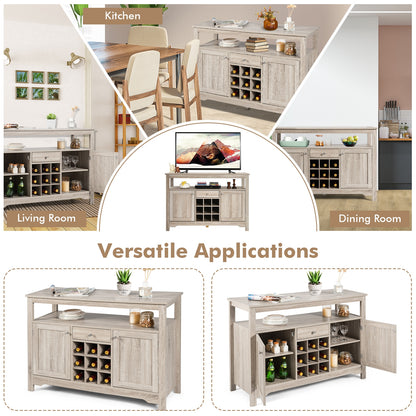 Modern Buffet Sideboard with Wine Rack Storage and Cabinets for Dining Room or Kitchen Console - Grey