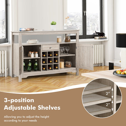 Modern Buffet Sideboard with Wine Rack Storage and Cabinets for Dining Room or Kitchen Console - Grey