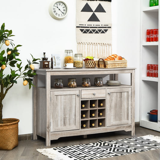 Modern Buffet Sideboard with Wine Rack Storage and Cabinets for Dining Room or Kitchen Console - Grey