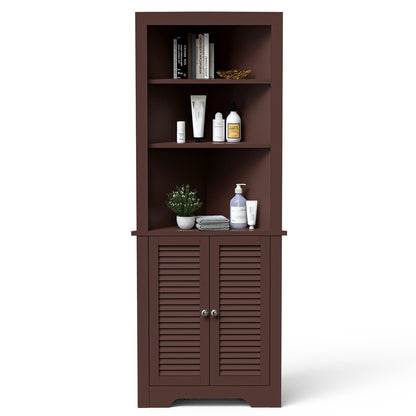 Tall Bathroom Corner Storage Cabinet with 3 Shelves and Double Doors