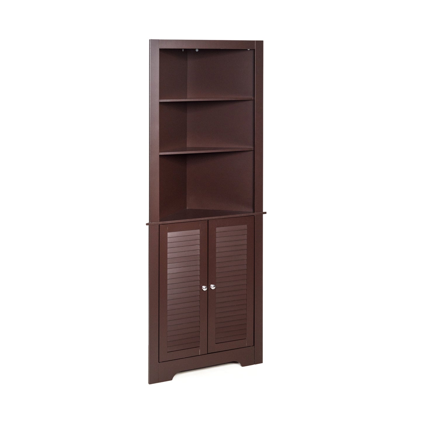 Tall Bathroom Corner Storage Cabinet with 3 Shelves and Double Doors