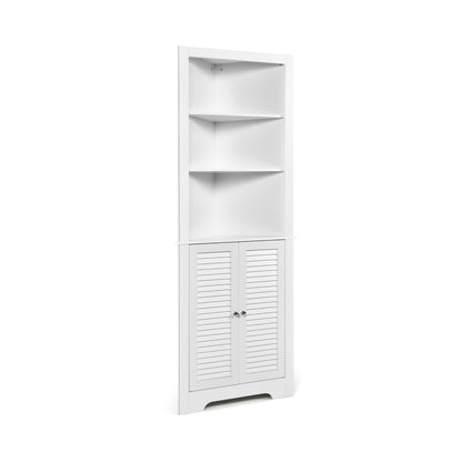 Tall Bathroom Corner Storage Cabinet with 3 Shelves and Double Doors