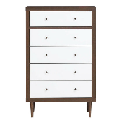 Freestanding 5 Drawer Tall Dresser Cabinet with Modern Walnut Accents