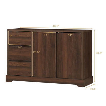 Mid Century Buffet Sideboard with Storage Cabinets and Three Drawers for Dining or Living Room