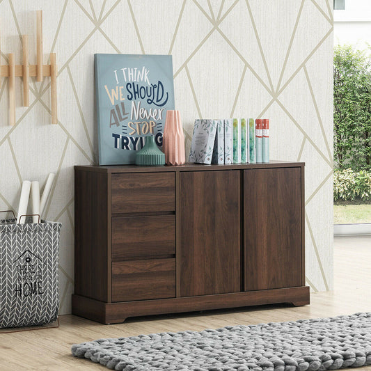 Mid Century Buffet Sideboard with Storage Cabinets and Three Drawers for Dining or Living Room