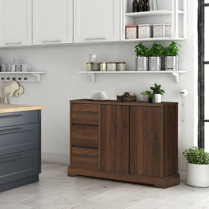 Mid Century Buffet Sideboard with Storage Cabinets and Three Drawers for Dining or Living Room