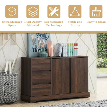 Mid Century Buffet Sideboard with Storage Cabinets and Three Drawers for Dining or Living Room
