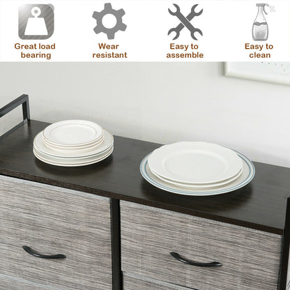 Modern 5-Drawer Fabric Dresser with Wood Top and Metal Frame – Closet Organizer with Hanging Rod