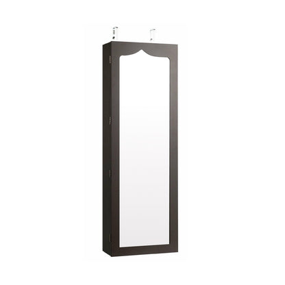 Wall Mounted Jewelry Armoire with Full Length Mirror, LED Lights, Lock and 6 Drawers – Coffee