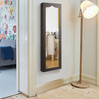 Wall or Door Mounted Mirrored Jewelry Armoire with Full-Length Mirror and 6 Drawers – Brown