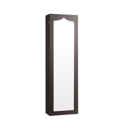 Wall or Door Mounted Mirrored Jewelry Armoire with Full-Length Mirror and 6 Drawers – Brown