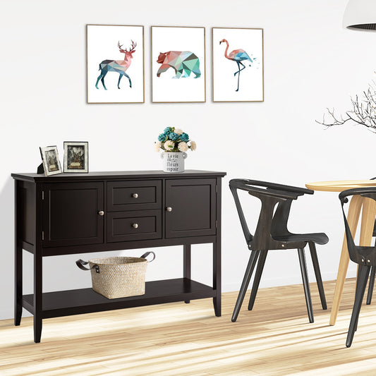 Modern Console Sideboard Table with Open Shelf and Drawers - Brown