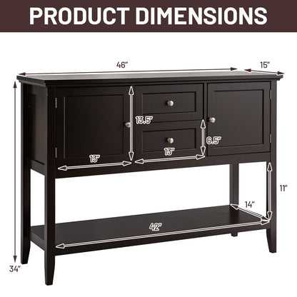 Modern Console Sideboard Table with Open Shelf and Drawers - Brown