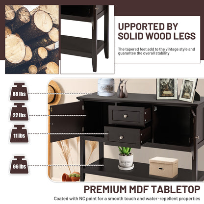 Modern Console Sideboard Table with Open Shelf and Drawers - Brown