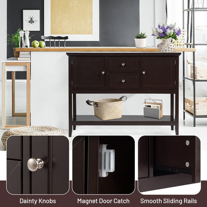 Modern Console Sideboard Table with Open Shelf and Drawers - Brown