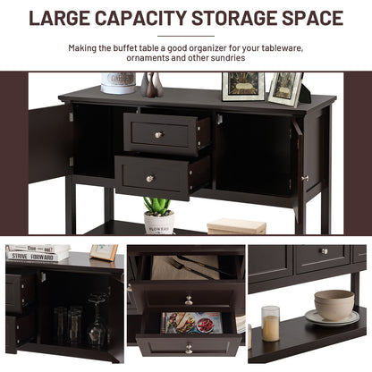 Modern Console Sideboard Table with Open Shelf and Drawers - Brown