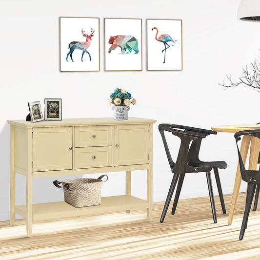 Modern Console Sideboard Table with Open Shelf and Drawers - Beige