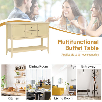 Modern Console Sideboard Table with Open Shelf and Drawers - Beige