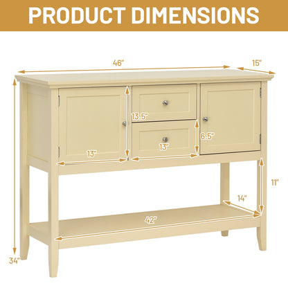 Modern Console Sideboard Table with Open Shelf and Drawers - Beige