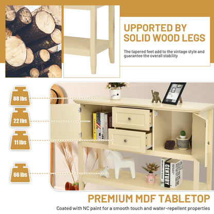 Modern Console Sideboard Table with Open Shelf and Drawers - Beige