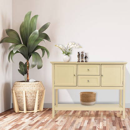 Modern Console Sideboard Table with Open Shelf and Drawers - Beige
