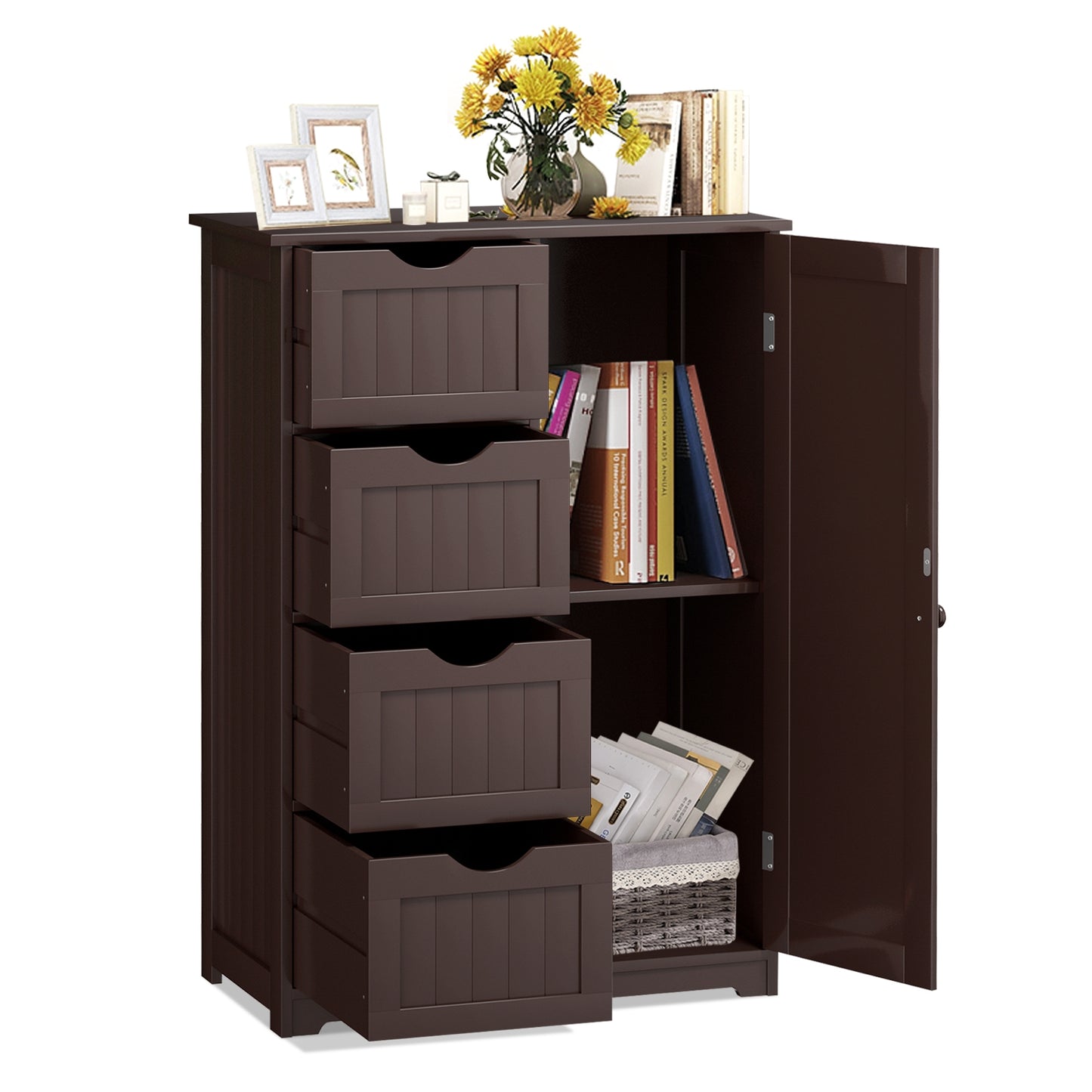 4 Drawer Wooden Standing Storage Cabinet