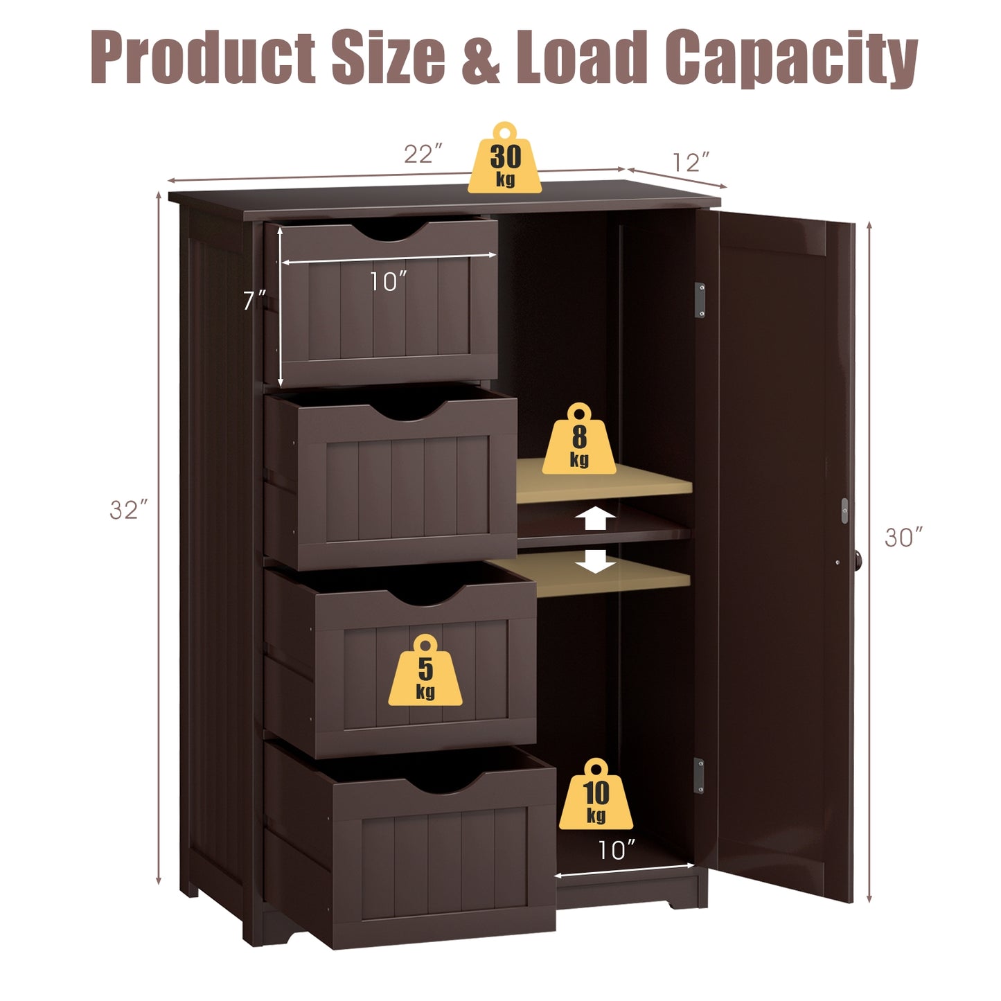 4 Drawer Wooden Standing Storage Cabinet
