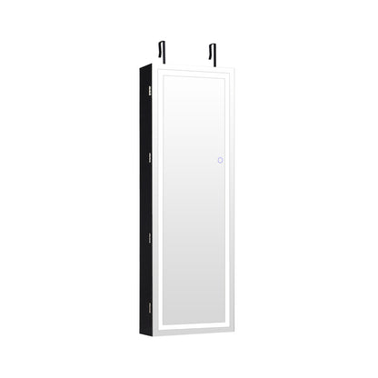 Jewelry Organizer Armoire with Full Length Mirror and Built In LED Lights Black