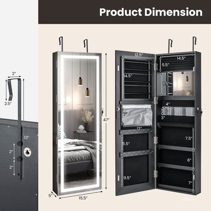 Jewelry Organizer Armoire with Full Length Mirror and Built In LED Lights Black